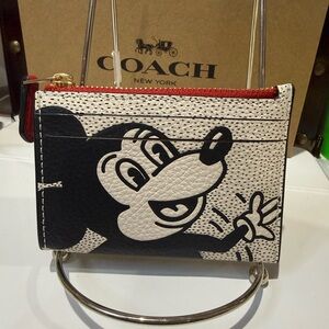 Coach Disney Mini Skinny Id Case In Canvas Leather With Mickey Mouse Print NEW